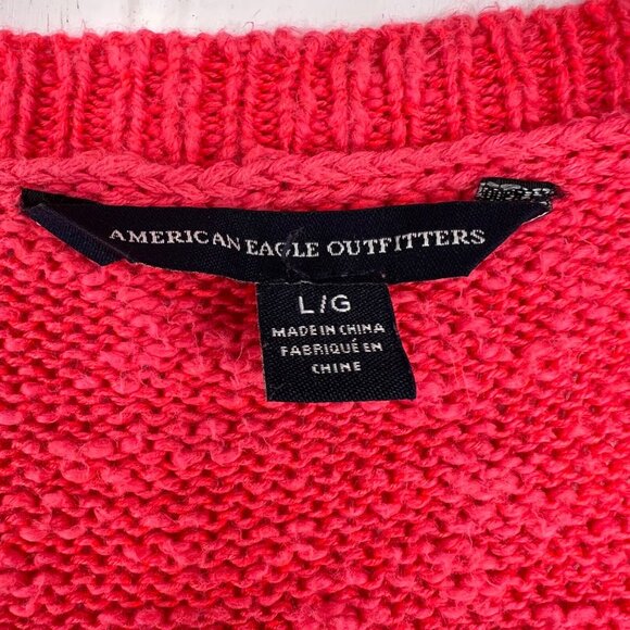 American Eagle Outfitters Women's Pink V-Neck Sweater L/G Acrylic & Cotton Blend - Picture 3 of 7